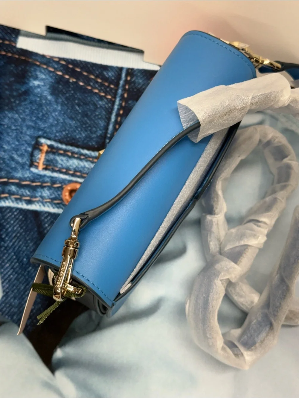 (new+tag) Kate Spade Lula Flap Saddle Smooth Leather Crossbody Bag Ocean Blue